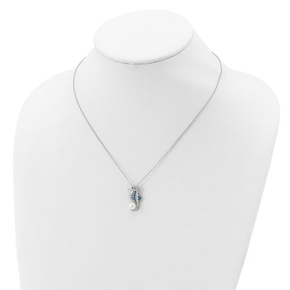 Sterling Silver Cheryl M Rhodium-Plated Enameled Freshwater Cultured Pearl And Brilliant-Cut Cz Seahorse 18 Inch Necklace