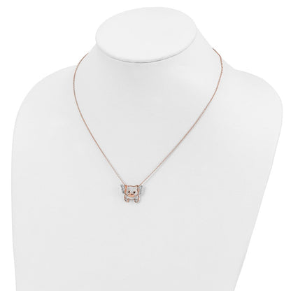 Sterling Silver Cheryl M Rose Gold-Plated Brilliant-Cut Black Glass And White Cz Flying Pig 18 Inch Necklace