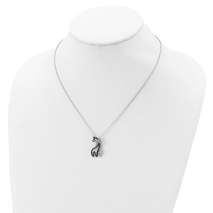 Sterling Silver Cheryl M Rhodium-Plated With Black Rhodium Accent Brilliant-Cut Green And White Cz Giraffes 18 Inch Necklace