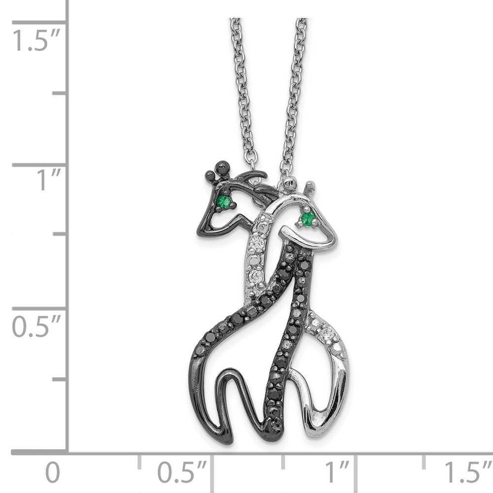 Sterling Silver Cheryl M Rhodium-Plated With Black Rhodium Accent Brilliant-Cut Green And White Cz Giraffes 18 Inch Necklace