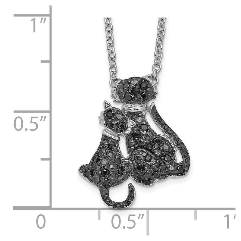 Sterling Silver Cheryl M Rhodium-Plated With Black Rhodium Accent Brilliant-Cut Cz Cats 18 Inch Necklace