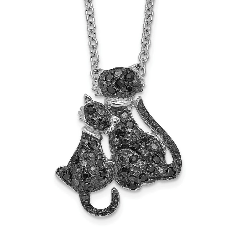 Sterling Silver Cheryl M Rhodium-Plated With Black Rhodium Accent Brilliant-Cut Cz Cats 18 Inch Necklace