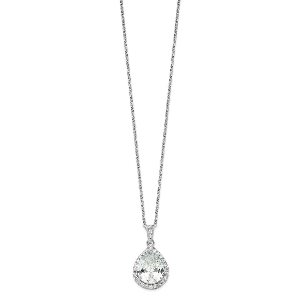 Sterling Silver Cheryl M Rhodium-Plated Brilliant-Cut Teardrop Cz Halo 18 Inch Necklace