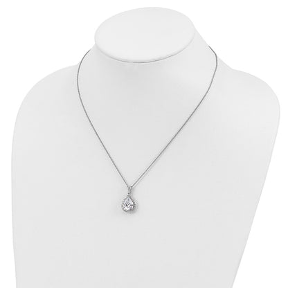 Sterling Silver Cheryl M Rhodium-Plated Brilliant-Cut Teardrop Cz Halo 18 Inch Necklace