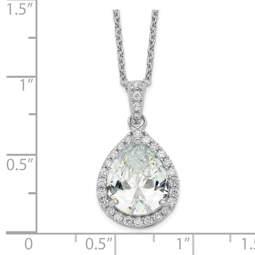Sterling Silver Cheryl M Rhodium-Plated Brilliant-Cut Teardrop Cz Halo 18 Inch Necklace