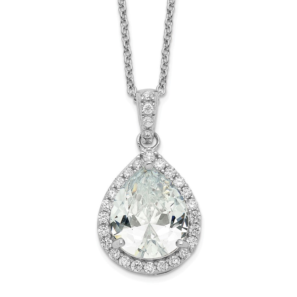 Sterling Silver Cheryl M Rhodium-Plated Brilliant-Cut Teardrop Cz Halo 18 Inch Necklace