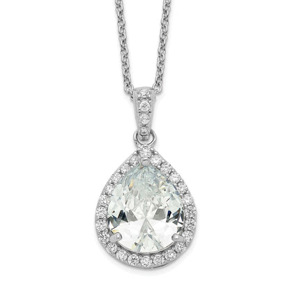 Sterling Silver Cheryl M Rhodium-Plated Brilliant-Cut Teardrop Cz Halo 18 Inch Necklace