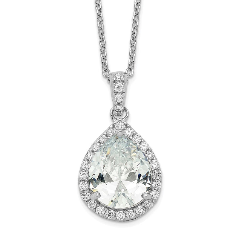 Sterling Silver Cheryl M Rhodium-Plated Brilliant-Cut Teardrop Cz Halo 18 Inch Necklace