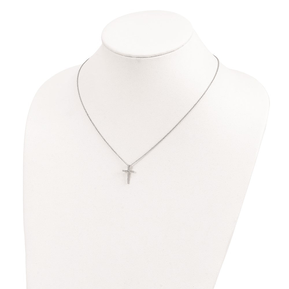 Sterling Silver Cheryl M Rhodium-Plated Brilliant-Cut Cz Cross 18 Inch Necklace
