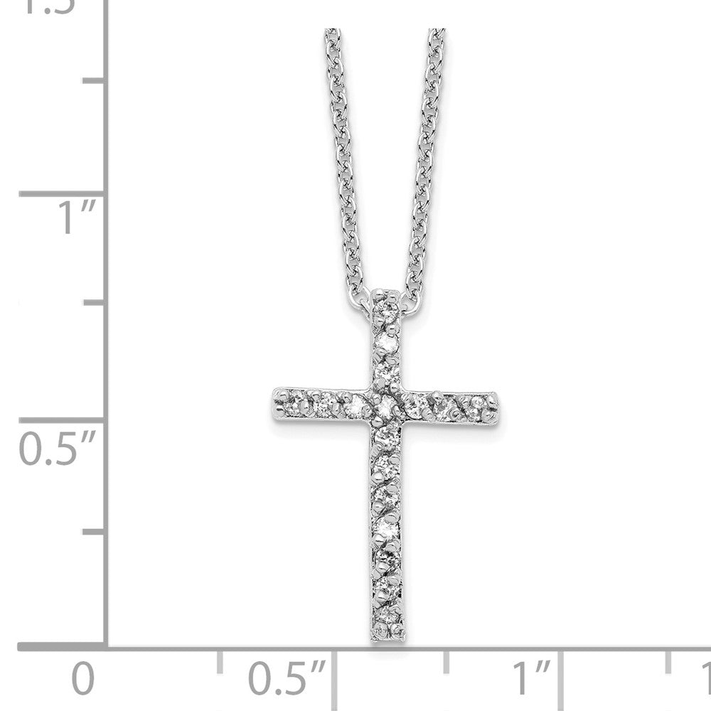 Sterling Silver Cheryl M Rhodium-Plated Brilliant-Cut Cz Cross 18 Inch Necklace