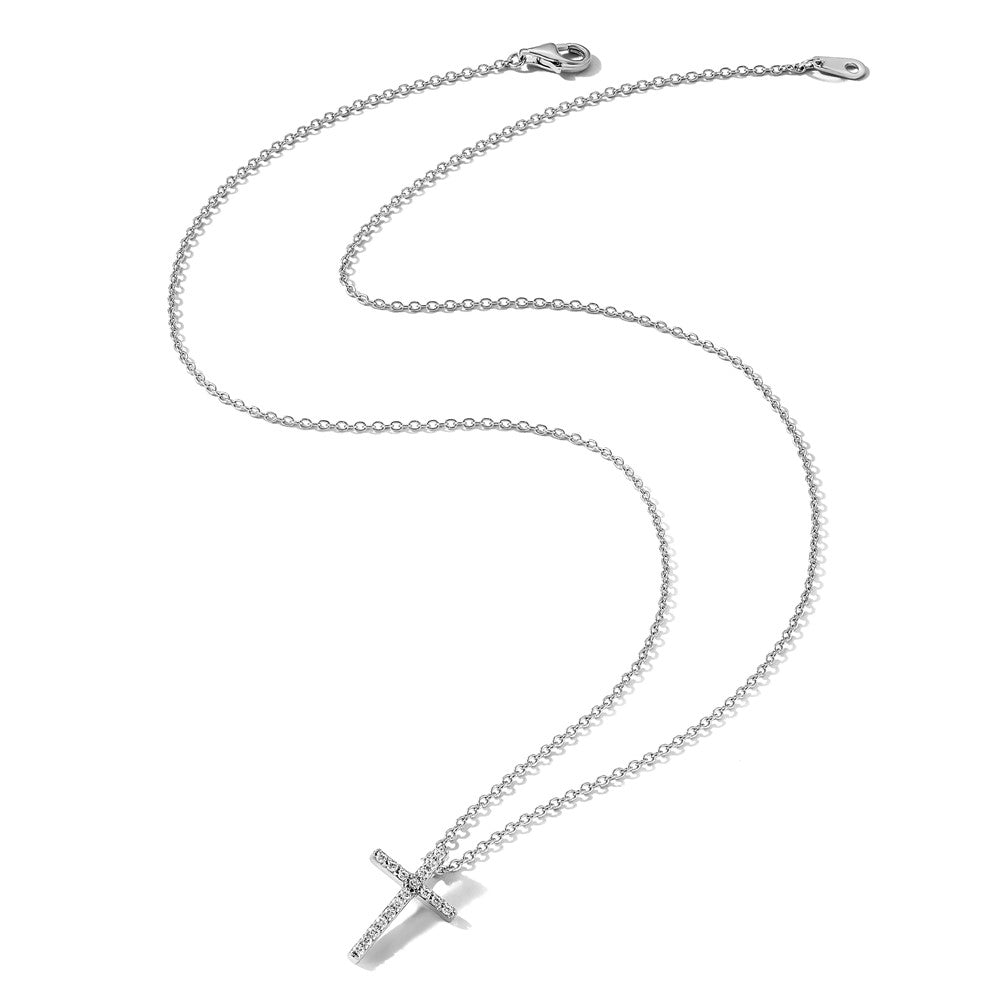 Sterling Silver Cheryl M Rhodium-Plated Brilliant-Cut Cz Cross 18 Inch Necklace