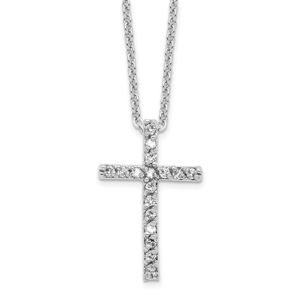 Sterling Silver Cheryl M Rhodium-Plated Brilliant-Cut Cz Cross 18 Inch Necklace