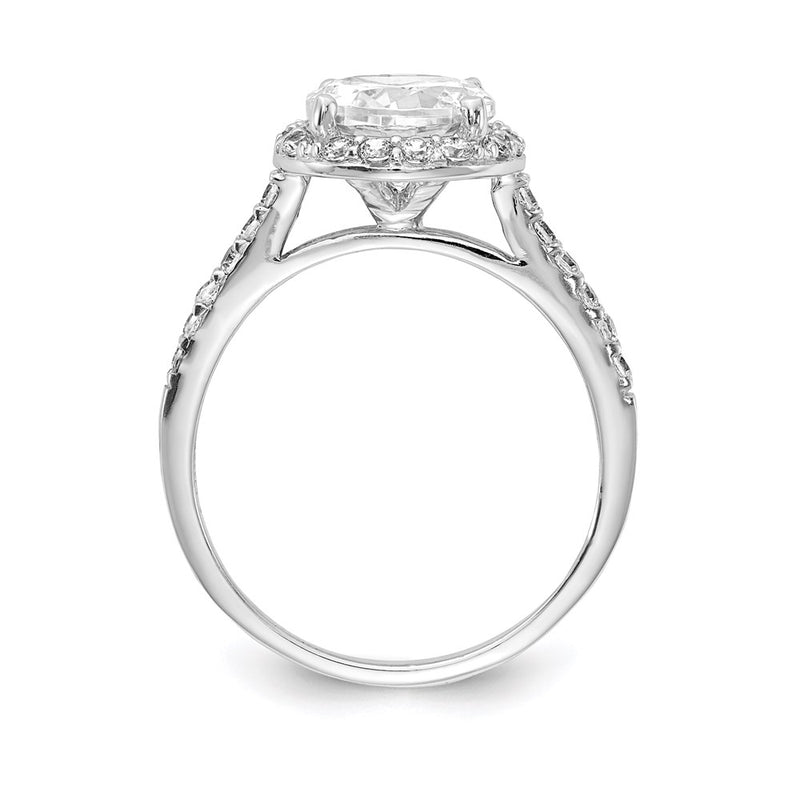 Sterling Silver Cheryl M Rhodium-Plated Brilliant-Cut Cz Round Halo With Side Stones Ring