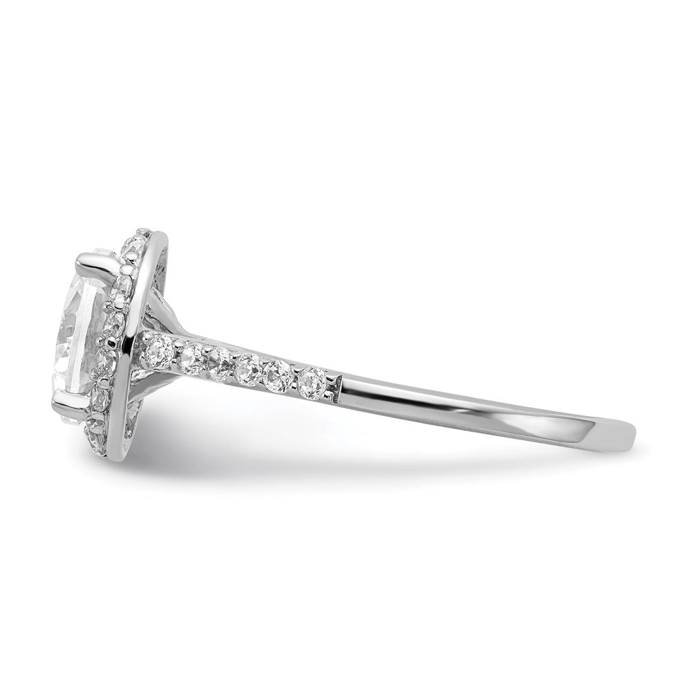 Sterling Silver Cheryl M Rhodium-Plated Brilliant-Cut Cz Round Halo With Side Stones Ring