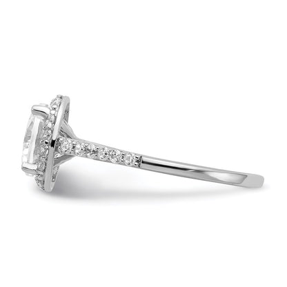 Sterling Silver Cheryl M Rhodium-Plated Brilliant-Cut Cz Round Halo With Side Stones Ring