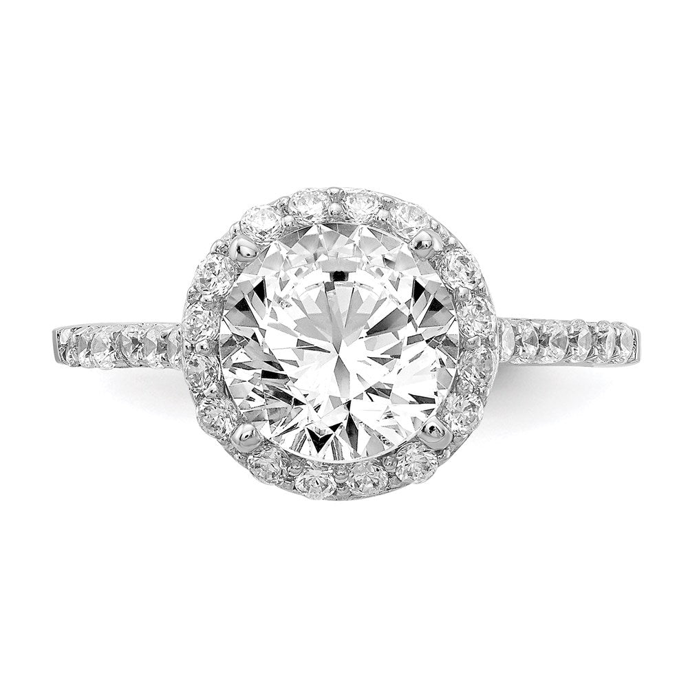 Sterling Silver Cheryl M Rhodium-Plated Brilliant-Cut Cz Round Halo With Side Stones Ring