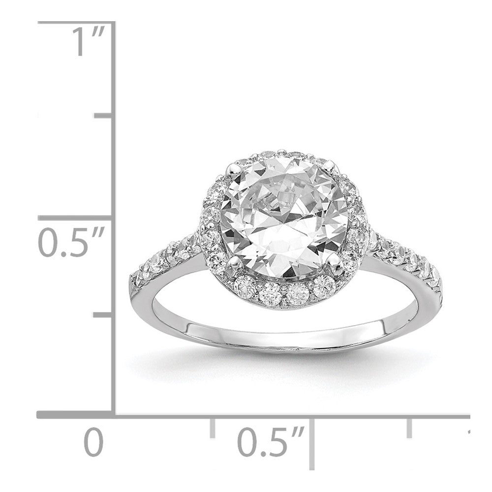 Sterling Silver Cheryl M Rhodium-Plated Brilliant-Cut Cz Round Halo With Side Stones Ring