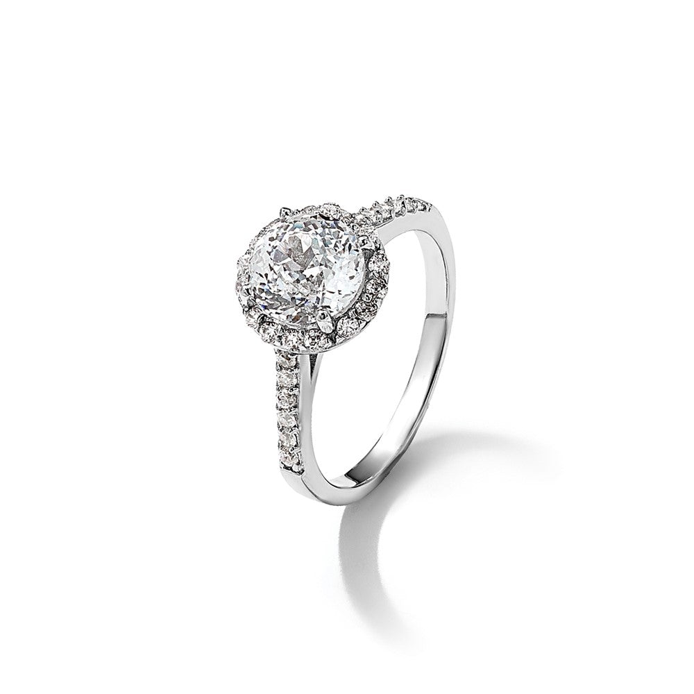 Sterling Silver Cheryl M Rhodium-Plated Brilliant-Cut Cz Round Halo With Side Stones Ring