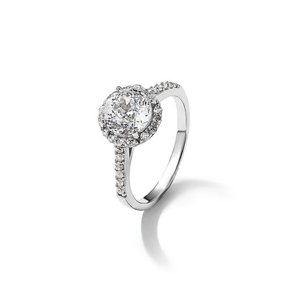 Sterling Silver Cheryl M Rhodium-Plated Brilliant-Cut Cz Round Halo With Side Stones Ring