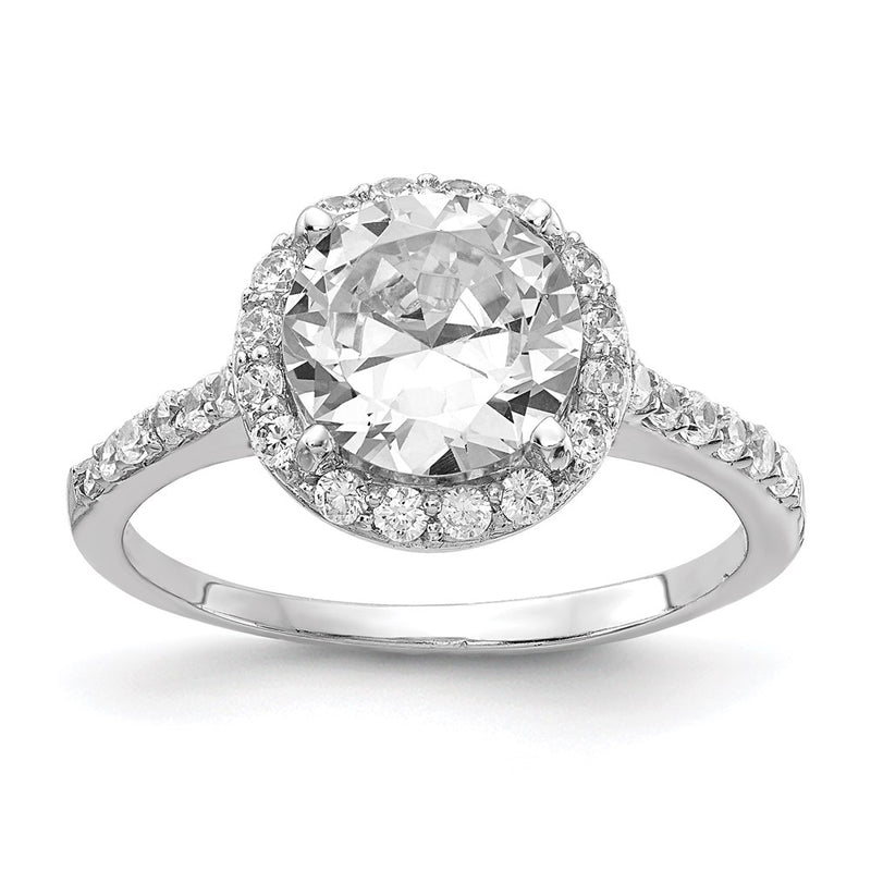 Sterling Silver Cheryl M Rhodium-Plated Brilliant-Cut Cz Round Halo With Side Stones Ring