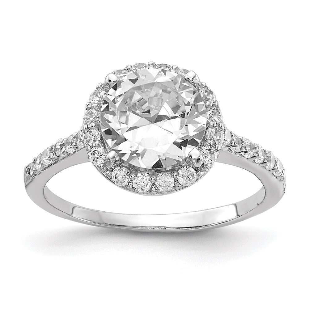 Sterling Silver Cheryl M Rhodium-Plated Brilliant-Cut Cz Round Halo With Side Stones Ring