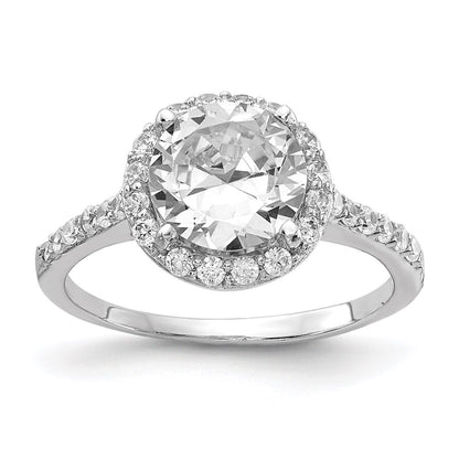 Sterling Silver Cheryl M Rhodium-Plated Brilliant-Cut Cz Round Halo With Side Stones Ring