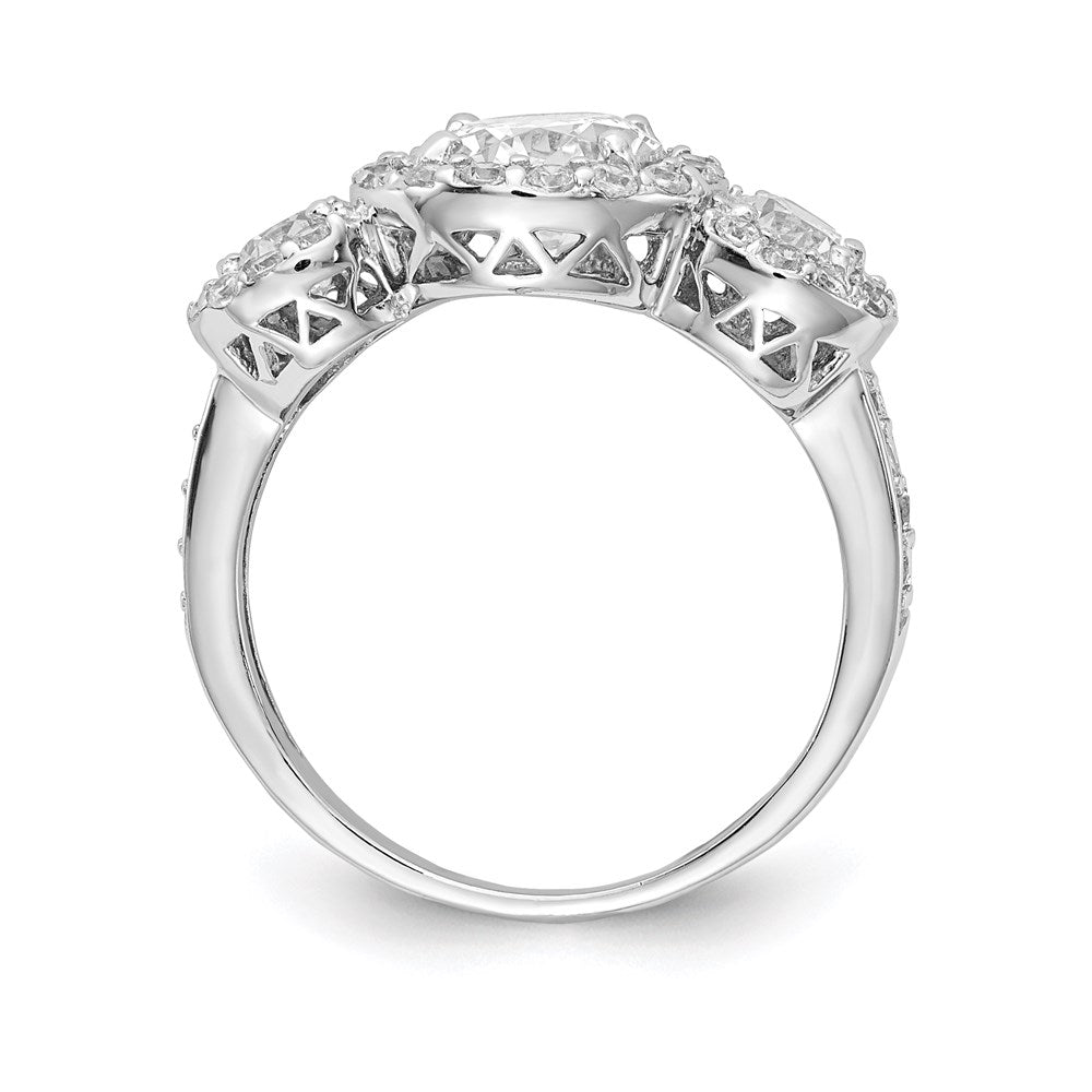 Sterling Silver Cheryl M Rhodium-Plated Brilliant-Cut Cz Three Stone Halo Ring