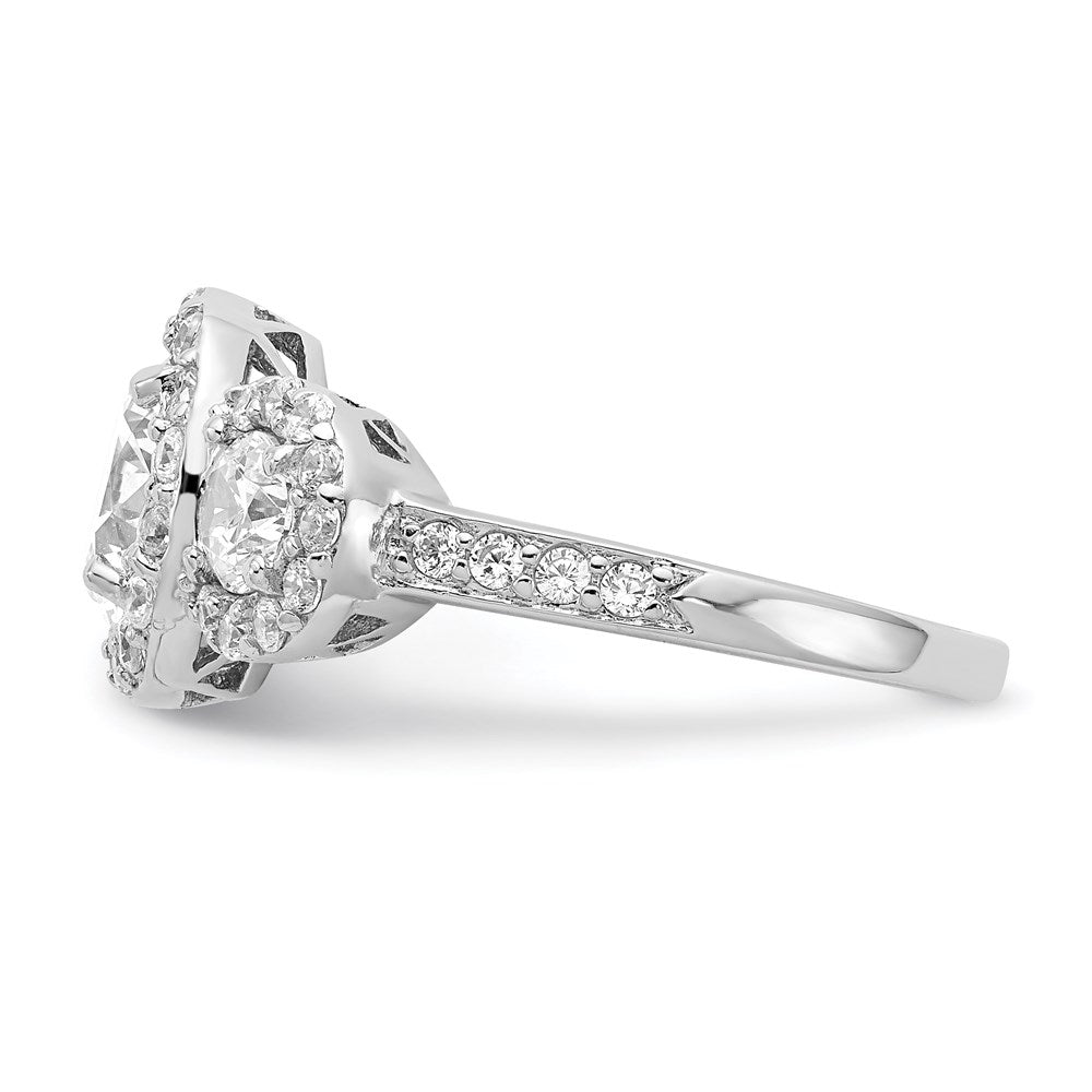 Sterling Silver Cheryl M Rhodium-Plated Brilliant-Cut Cz Three Stone Halo Ring