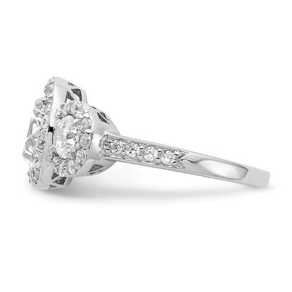 Sterling Silver Cheryl M Rhodium-Plated Brilliant-Cut Cz Three Stone Halo Ring