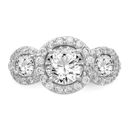 Sterling Silver Cheryl M Rhodium-Plated Brilliant-Cut Cz Three Stone Halo Ring