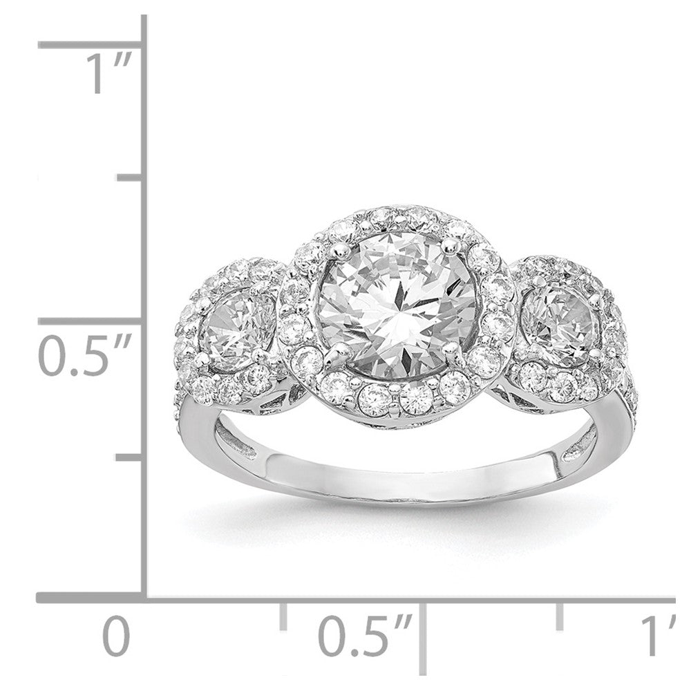 Sterling Silver Cheryl M Rhodium-Plated Brilliant-Cut Cz Three Stone Halo Ring