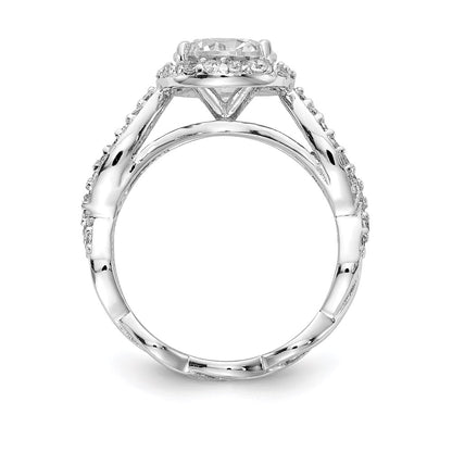 Sterling Silver Cheryl M Rhodium-Plated Brilliant-Cut Round Cz Halo Center And Twisted Design Ring