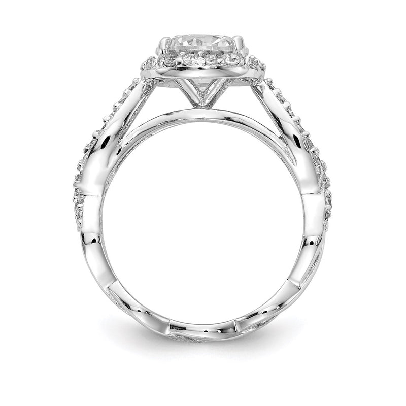 Sterling Silver Cheryl M Rhodium-Plated Brilliant-Cut Round Cz Halo Center And Twisted Design Ring