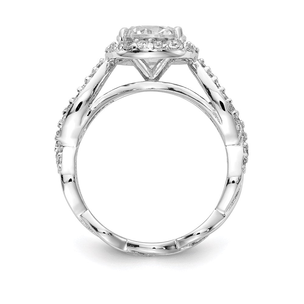 Sterling Silver Cheryl M Rhodium-Plated Brilliant-Cut Round Cz Halo Center And Twisted Design Ring