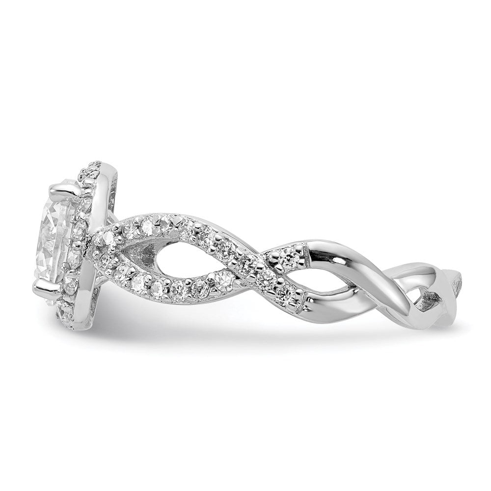 Sterling Silver Cheryl M Rhodium-Plated Brilliant-Cut Round Cz Halo Center And Twisted Design Ring
