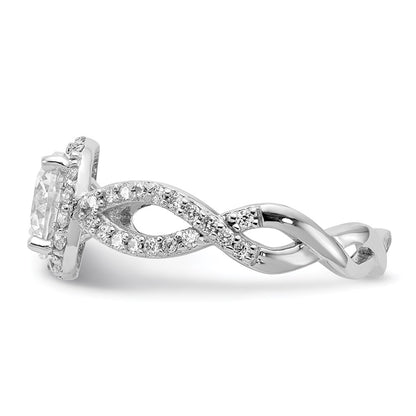 Sterling Silver Cheryl M Rhodium-Plated Brilliant-Cut Round Cz Halo Center And Twisted Design Ring