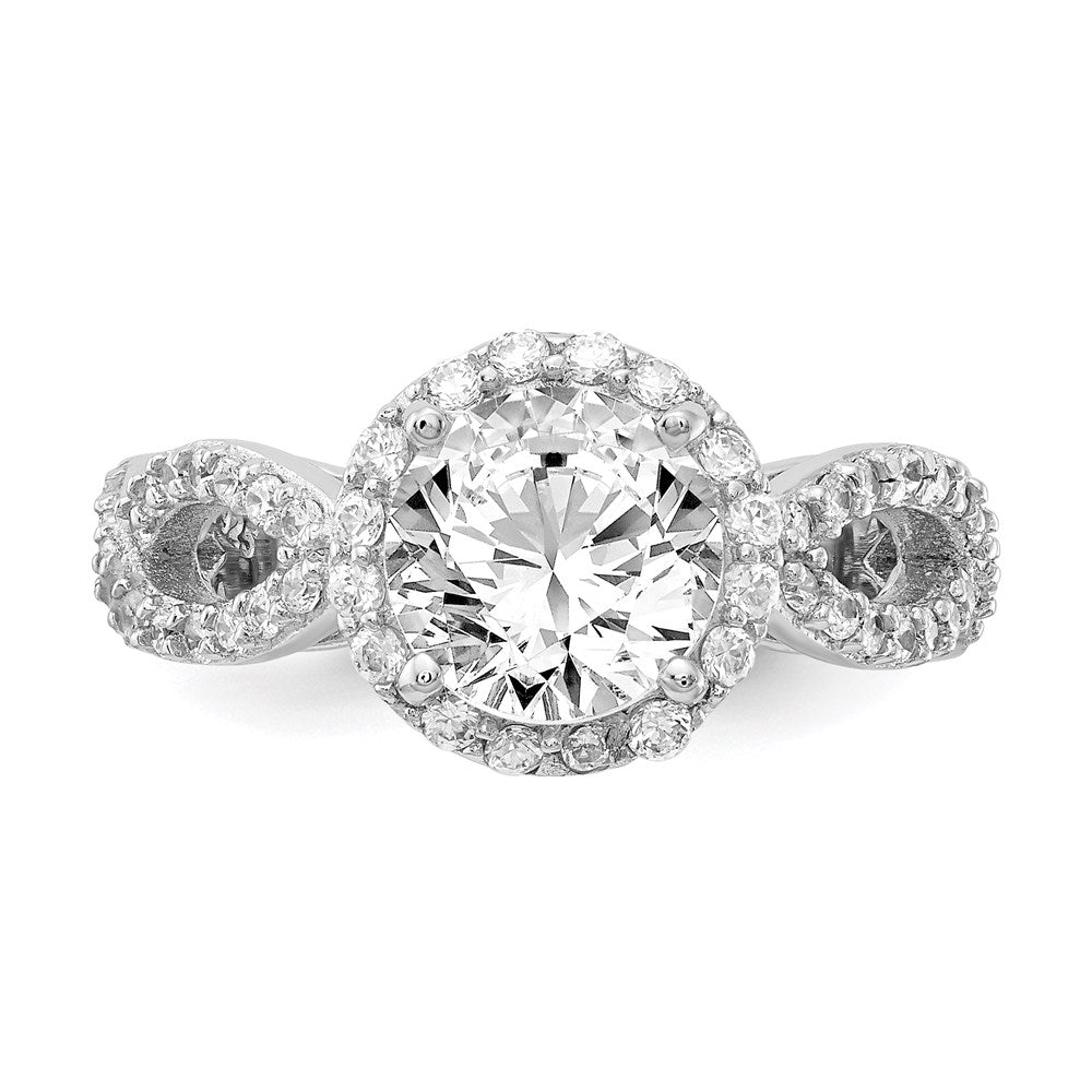 Sterling Silver Cheryl M Rhodium-Plated Brilliant-Cut Round Cz Halo Center And Twisted Design Ring