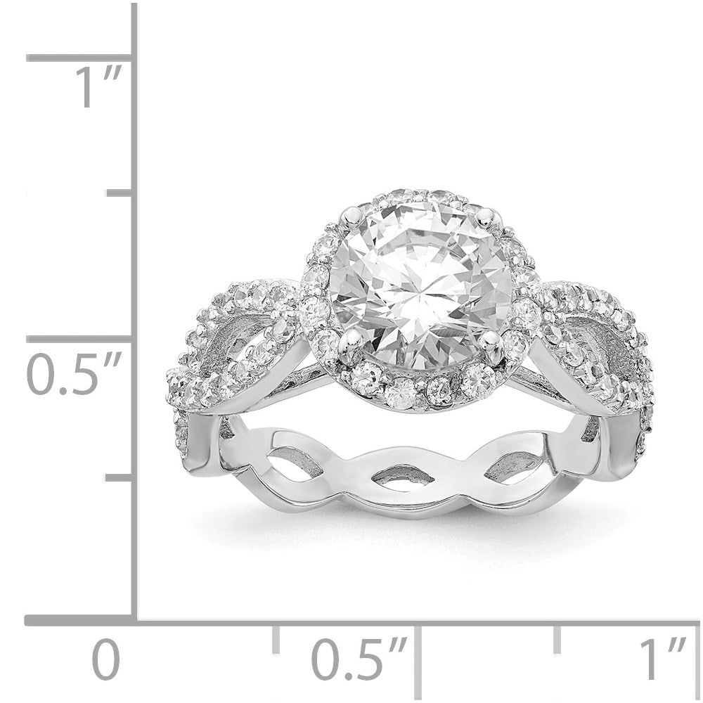 Sterling Silver Cheryl M Rhodium-Plated Brilliant-Cut Round Cz Halo Center And Twisted Design Ring