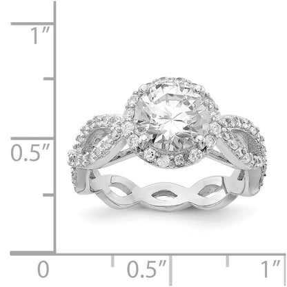 Sterling Silver Cheryl M Rhodium-Plated Brilliant-Cut Round Cz Halo Center And Twisted Design Ring