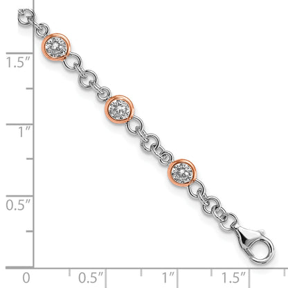 Sterling Silver Cheryl M Rhodium-Plated And Rose Gold-Plated Accent Brilliant-Cut Cz Bezel 11 Station 7.25 Inch Bracelet