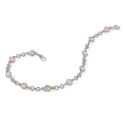 Sterling Silver Cheryl M Rhodium-Plated And Rose Gold-Plated Accent Brilliant-Cut Cz Bezel 11 Station 7.25 Inch Bracelet