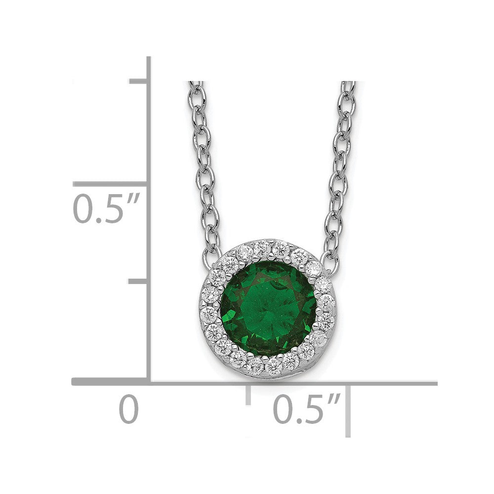 Sterling Silver Cheryl M Rhodium-Plated Brilliant-Cut Green Glass And White Cz Halo 18 Inch Necklace