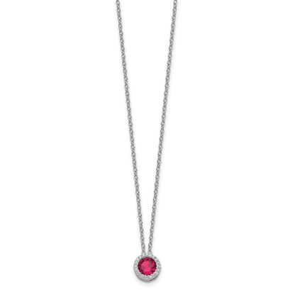 Sterling Silver Cheryl M Rhodium-Plated Brilliant-Cut Lab Created Ruby And White Cz Round Halo 18 Inch Necklace