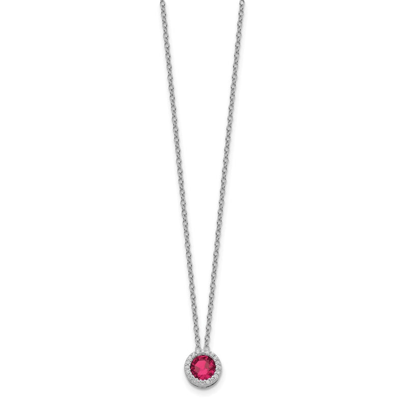 Sterling Silver Cheryl M Rhodium-Plated Brilliant-Cut Lab Created Ruby And White Cz Round Halo 18 Inch Necklace