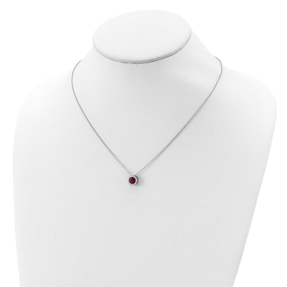 Sterling Silver Cheryl M Rhodium-Plated Brilliant-Cut Lab Created Ruby And White Cz Round Halo 18 Inch Necklace