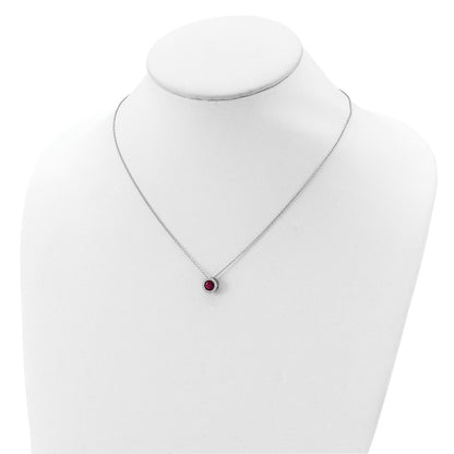 Sterling Silver Cheryl M Rhodium-Plated Brilliant-Cut Lab Created Ruby And White Cz Round Halo 18 Inch Necklace