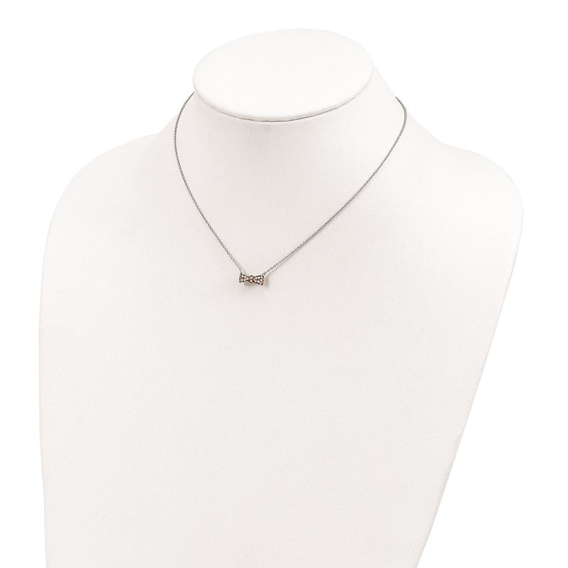 Sterling Silver Cheryl M Rose Gold-Plated & Cz Bow Necklace