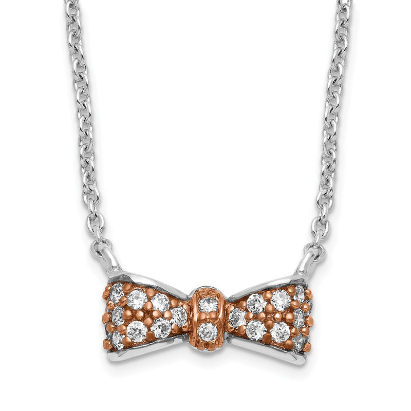 Sterling Silver Cheryl M Rose Gold-Plated & Cz Bow Necklace