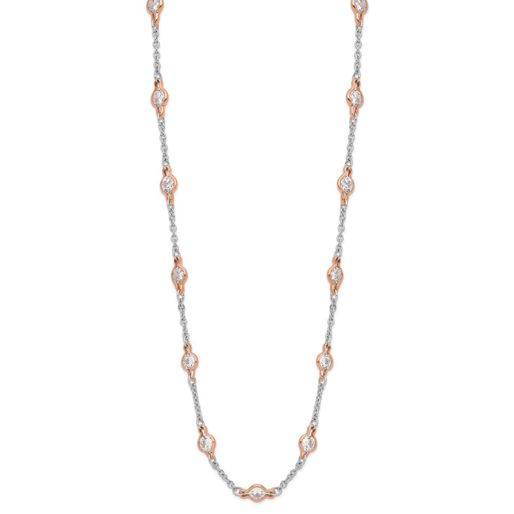 Sterling Silver Cheryl M Rhodium-Plated And Rose Gold-Plated Accent Brilliant-Cut Cz 41 Station 36 Inch Necklace