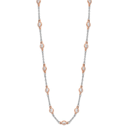 Sterling Silver Cheryl M Rhodium-Plated And Rose Gold-Plated Accent Brilliant-Cut Cz 41 Station 36 Inch Necklace